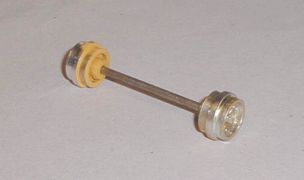 Front axle and wheels for the 1970s Scalextric GT cars
