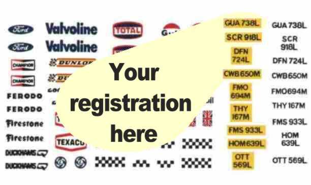 Scalextric Water Slide decals with your registration numbers